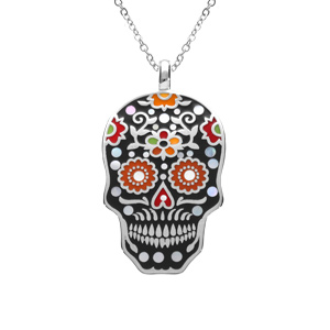 Collier Stella Mia en acier pendentif tête de mort résine multi couleur et nacre - 45+10cm - Vue 1