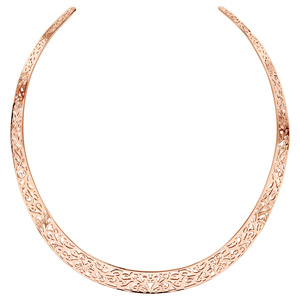 Collier torque en acier et PVD rose volutes et branches découpées - Vue 1