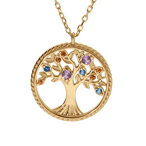 Collier ven ermeil pendentif arbre de vie avec oxydes multi couleurs et contour perl� du cercle - 42+3cm