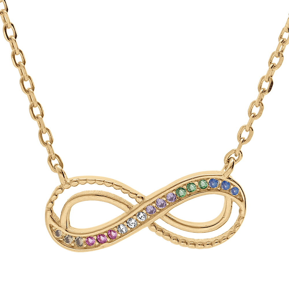 Collier vermeil motif infini avec oxydes multi couleurs sertis - 44cm r�glable 42 et 40cm - Vue 1