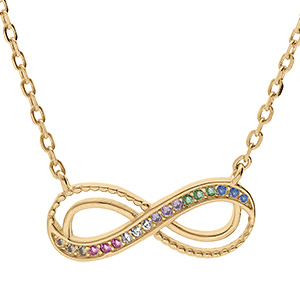 Collier vermeil motif infini avec oxydes multi couleurs sertis - 44cm r�glable 42 et 40cm