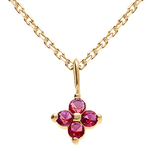 Collieren plaqu� or pendentif fleur d'oxydes rouges -  38+4cm