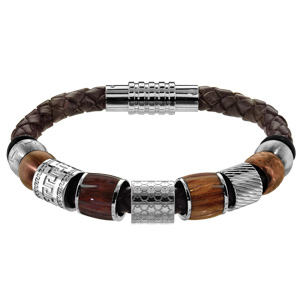 Composition bracelet Charms Thabora pour Homme cuir et acier marron - Vue 1