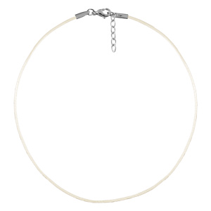 Cordon en coton blanc plastifié souple et fermoir en acier - longueur 40cm + 5cm de rallonge - Vue 1
