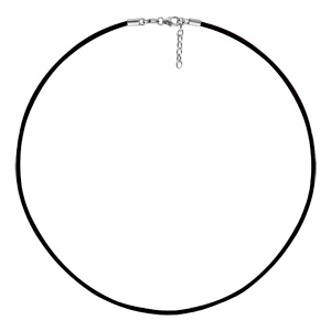 Cordon en coton ciré lisse noir et fermoir en argent rhodié - longueur 35cm + 5cm de rallonge - Vue 1