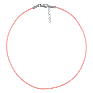 Cordon en coton rose plastifié souple et fermoir en acier - longueur 40cm + 5cm de rallonge - Vue 1