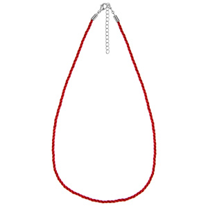 Cordon en coton rouge et fermoir en argent rhodié - largeur 2mm et longueur 42cm + 5cm de rallonge - Vue 1
