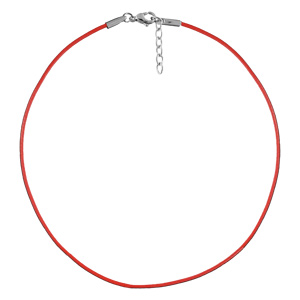 Cordon en coton rouge plastifié souple et fermoir en acier - longueur 40cm + 5cm de rallonge - Vue 1