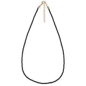 Cordon noir et fermoir en acier et PVD jaune - largeur 2mm et longueur 42cm + 5cm de rallonge - Vue 1