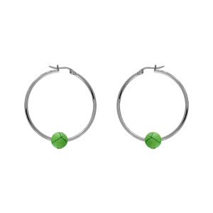 Créole acier tube 1,5mm 40mm avec boule verte pierre imitation - Vue 1
