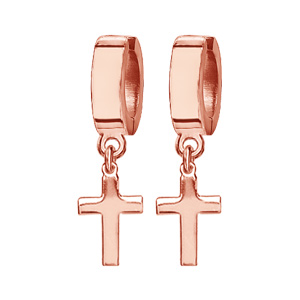 Créole en acier et PVD rose fantaisie avec Croix suspendue - Vue 1