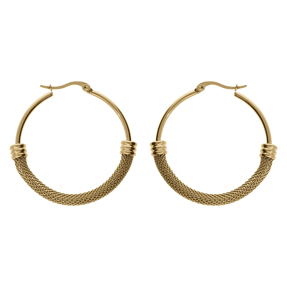 Cr�oles acier dor� jaune cotte de maille 40mm - Vue 1