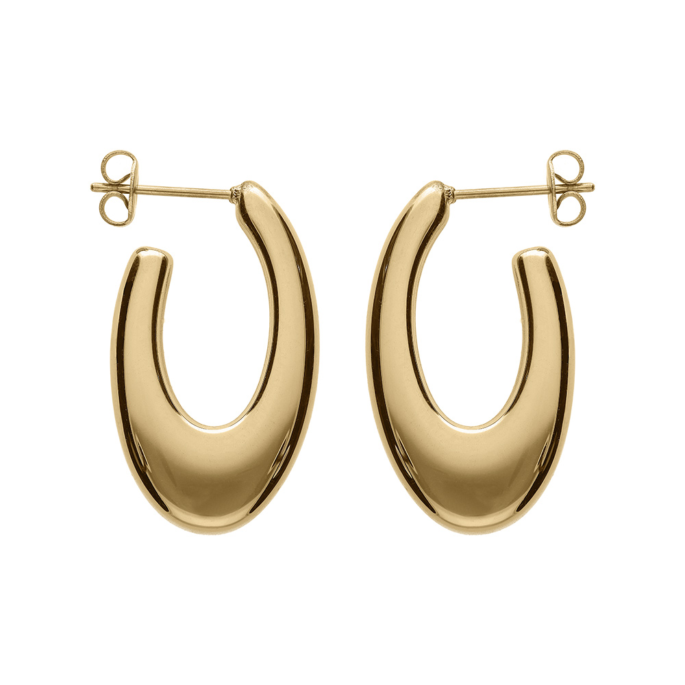 Cr�oles acier dor� jaune forme ovale - Vue 1