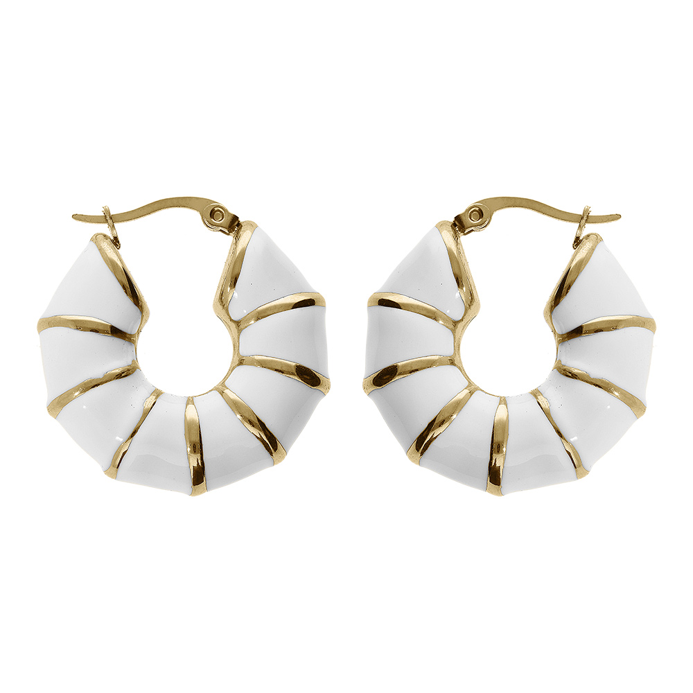 Croles acier dor jaune forme ronde rsine blanche 26mm - Vue 1