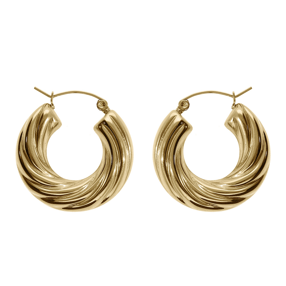 Croles acier dor jaune ronde large torsade 28mm - Vue 1