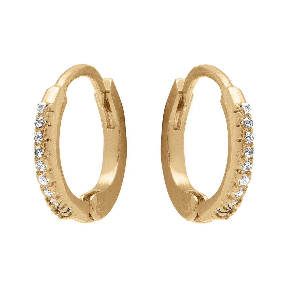 Cr�oles articul�es en  plaqu� or avec oxyde blanc - Vue 1