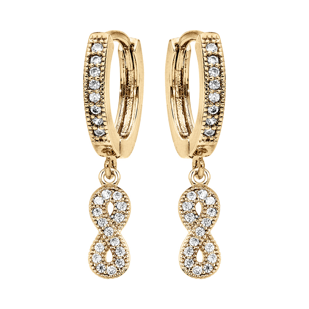 Cr�oles articul�es en  vermeil avec oxydes blancs sertis et  pampille infini pav� d\'oxydes - Vue 1