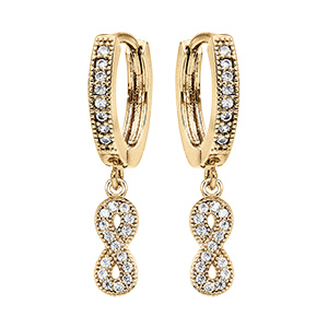 Cr�oles articul�es en  vermeil avec oxydes blancs sertis et  pampille infini pav� d'oxydes