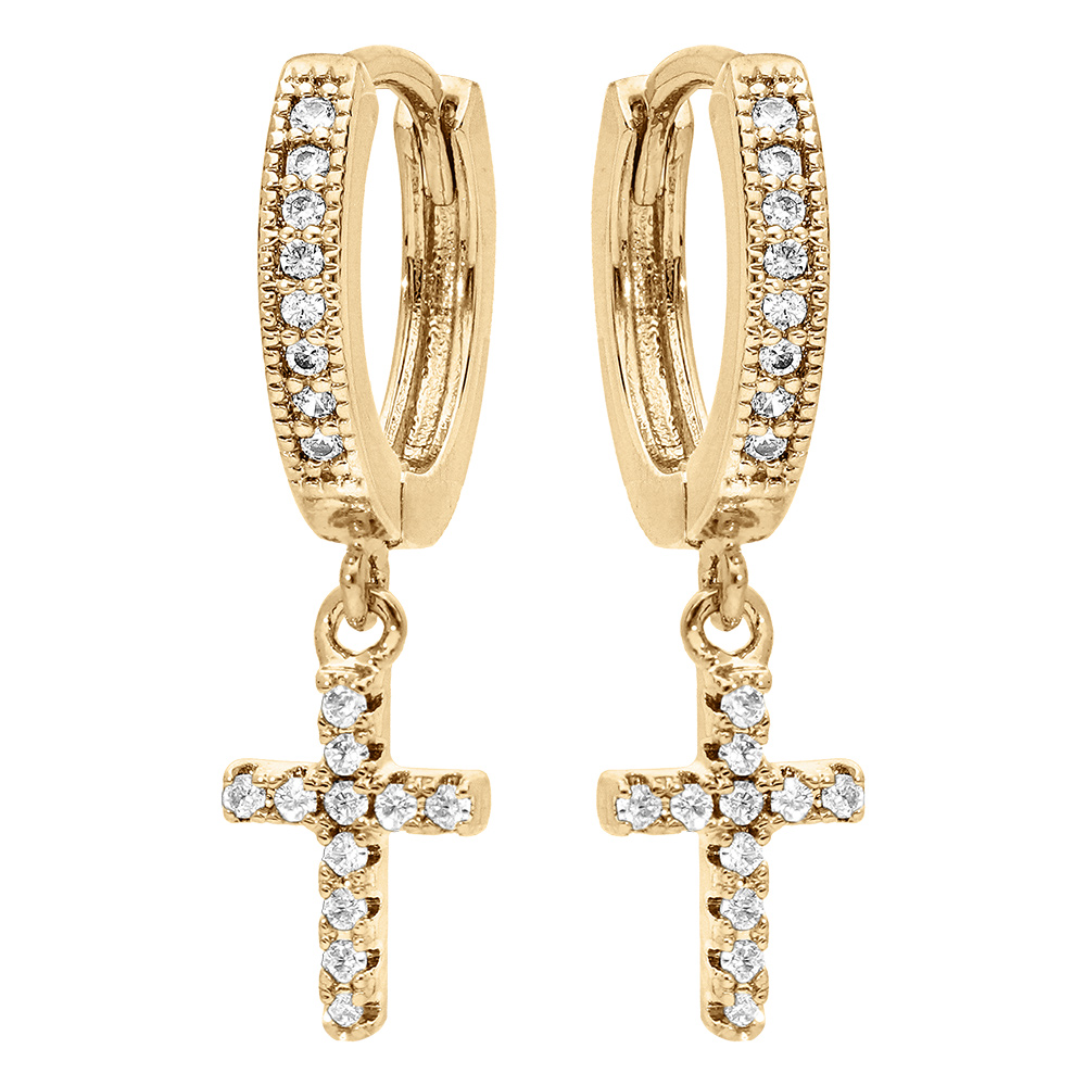 Cr�oles articul�es en vermeil  avec pampille croix orn�e d\'oxydes blancs sertis - Vue 1