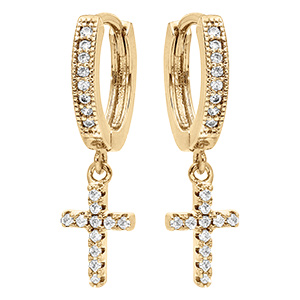 Cr�oles articul�es en vermeil  avec pampille croix orn�e d'oxydes blancs sertis