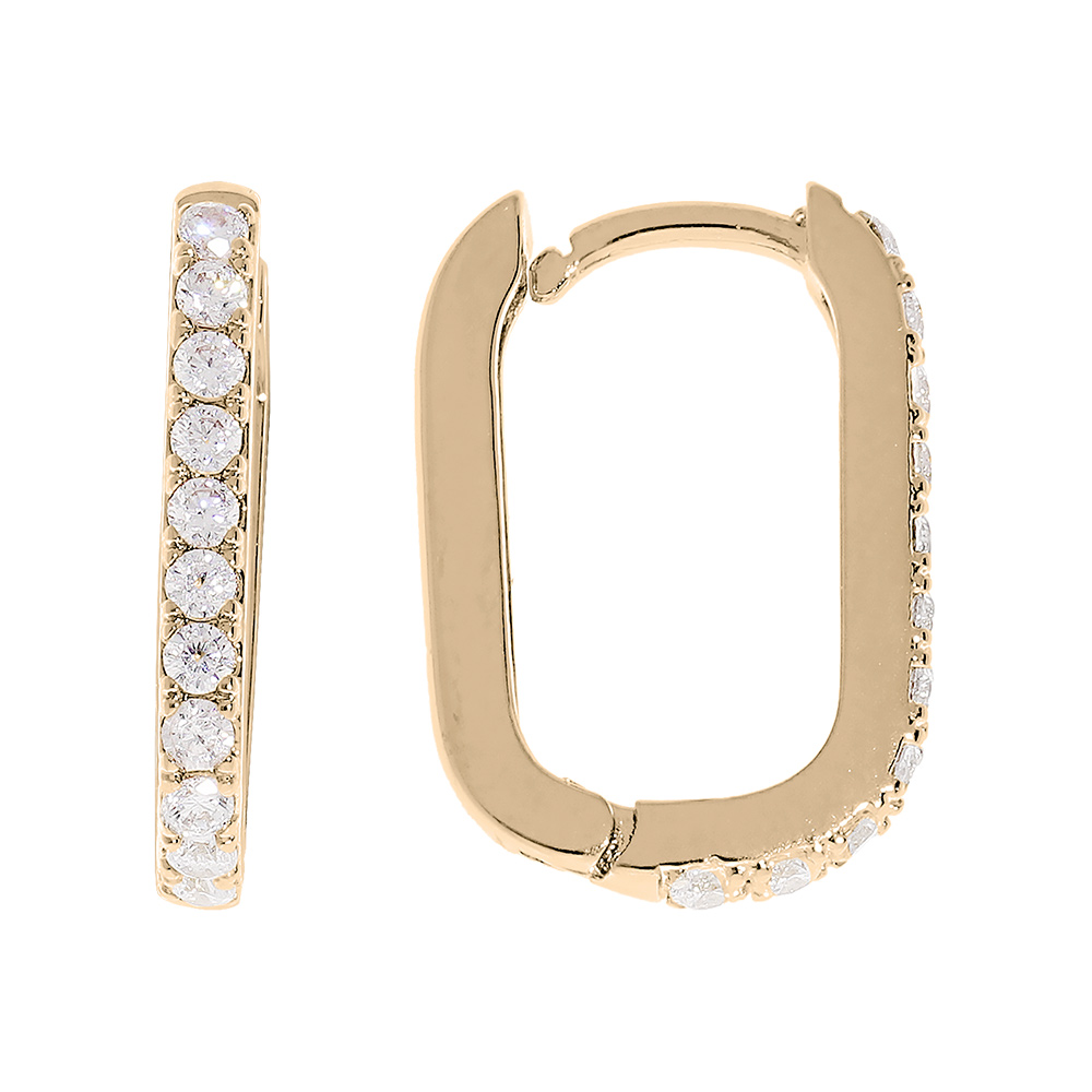 Cr�oles articul�es en vermeil rectangulaire avec oxydes blancs sertis - Vue 1