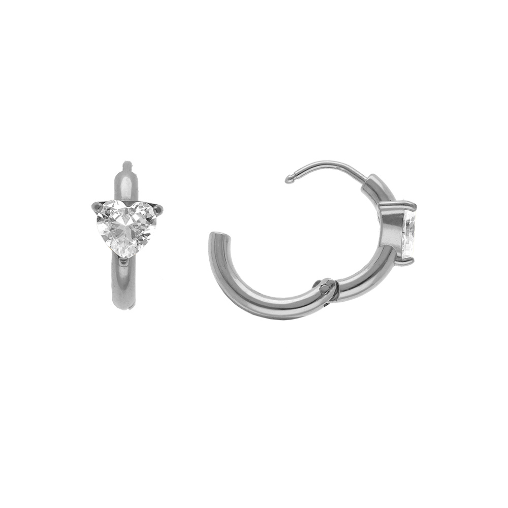 Croles en acier 11mm articule motif coeur avec oxyde blanc - Vue 1