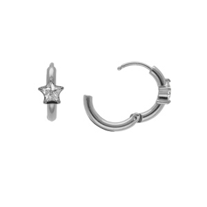 Créoles en acier 11mm articulée motif étoile avec oxyde blanc - Vue 1