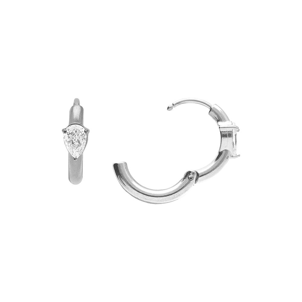 Croles en acier 11mm articule motif poire en oxyde blanc - Vue 1