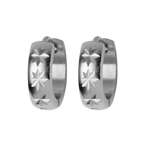 Créoles en acier articulées légèrement bombées diamantage motifs étoilés - Vue 1