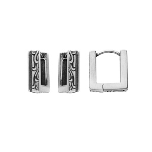 Créoles en acier balinaise carré motif tribal - Vue 1