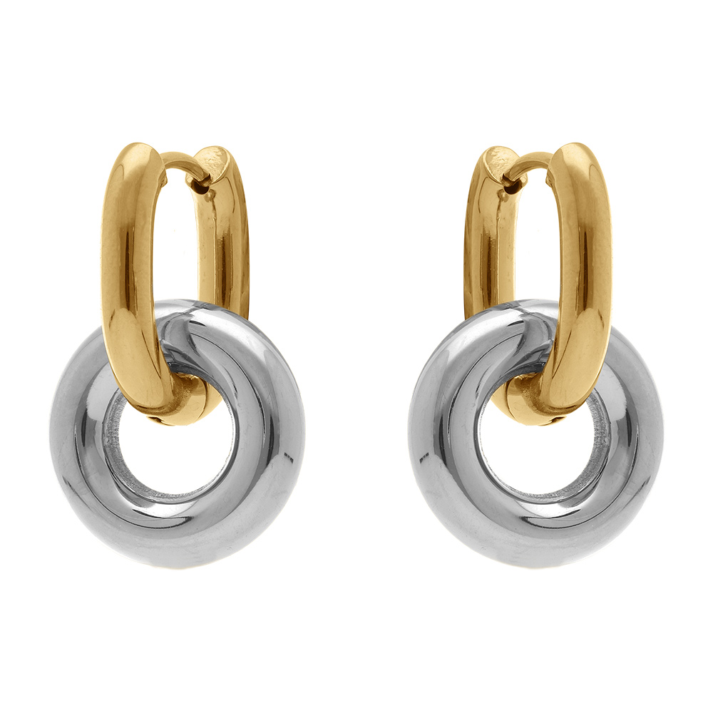 Cr�oles en acier bicolore deux anneaux entrem�l�s - Vue 1