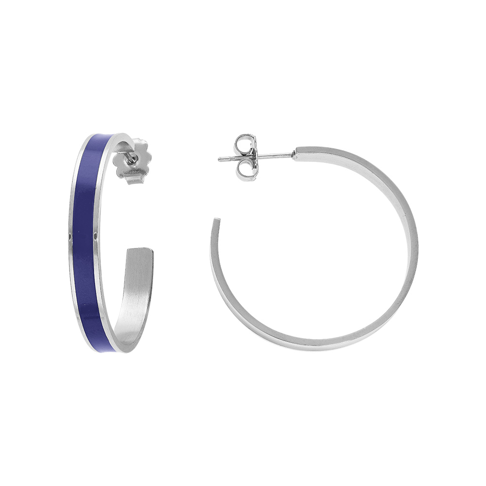 Cr�oles en acier couleur fond bleu 30mm et fermoir poussette - Vue 1