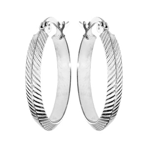 Créoles en acier diamantée striée diamètre 21mm - Vue 1