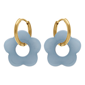 Cr�oles en acier dor� 15mm articul�e fleur en r�sine bleue