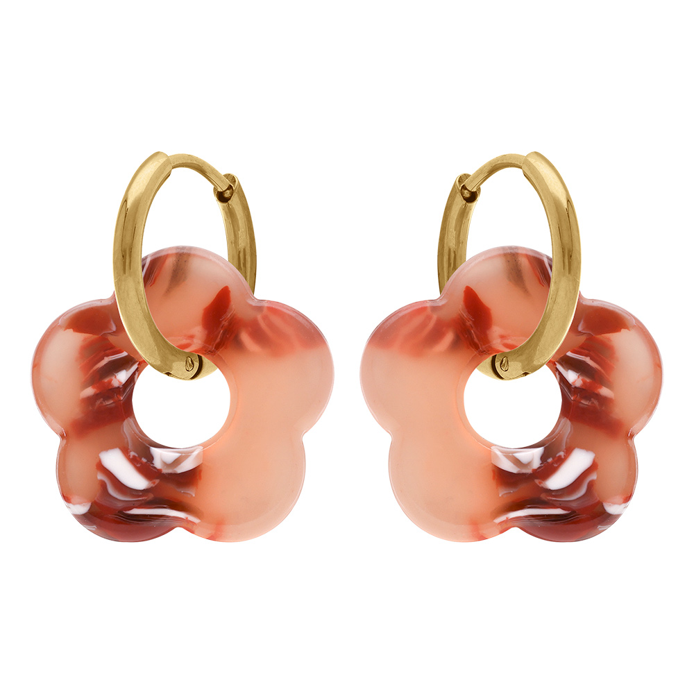 Cr�oles en acier dor� 15mm articul�e fleur en r�sine champagne effet nuanc� - Vue 1