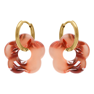 Cr�oles en acier dor� 15mm articul�e fleur en r�sine champagne effet nuanc�