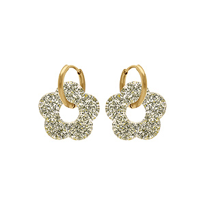 Cr�oles en acier dor� 15mm articul�e fleur en r�sine champagne paillet�e