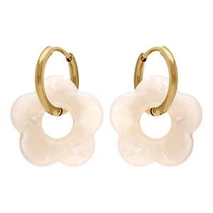 Cr�oles en acier dor� 15mm articul�e fleur en r�sine effet nacr�