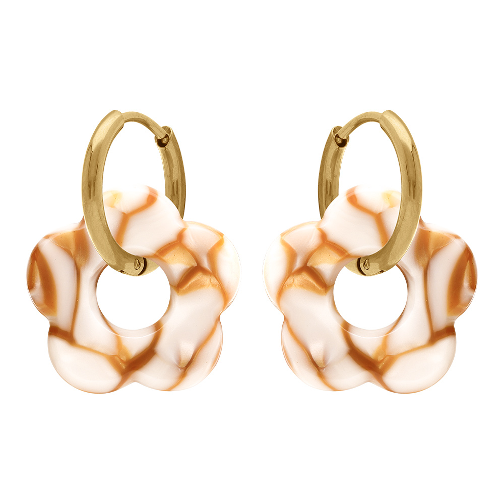 Cr�oles en acier dor� 15mm articul�e fleur en r�sine effet nuanc� - Vue 1