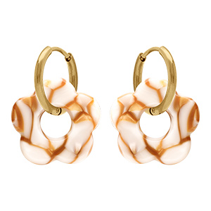 Cr�oles en acier dor� 15mm articul�e fleur en r�sine effet nuanc�