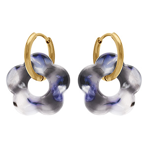 Cr�oles en acier dor� 15mm articul�e fleur en r�sine grise effet nuanc�