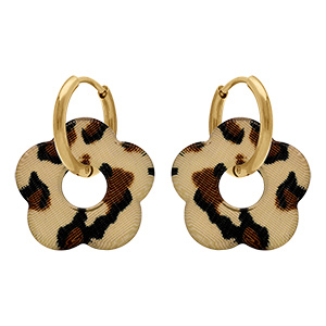 Cr�oles en acier dor� 15mm articul�e fleur en r�sine l�opard