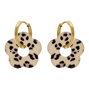 Cr�oles en acier dor� 15mm articul�e fleur en r�sine l�opard clair