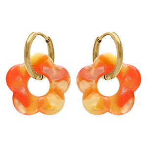 Cr�oles en acier dor� 15mm articul�e fleur ren �sine orange effet nuanc�