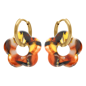 Cr�oles en acier dor� 15mm articul�e fleur r�sine diff�rents marons effet nuanc�