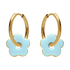 Cr�oles en acier dor� 20mm articul�e fleur r�sine bleu ciel brillante