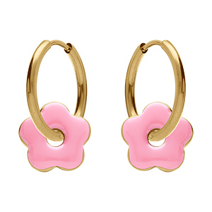 Cr�oles en acier dor� 20mm articul�e fleur r�sine rose brillante