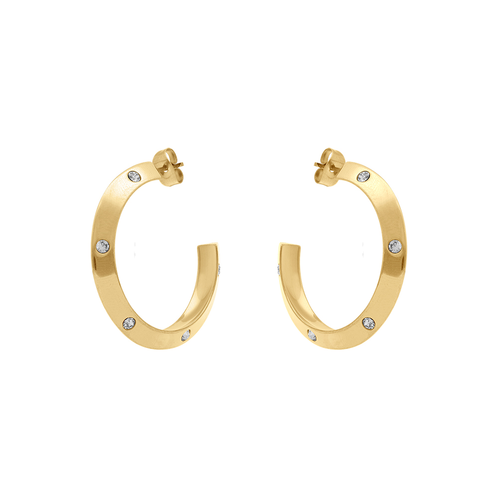 Croles en acier dor 27mm avec perle d\' oxydes blancs - Vue 1