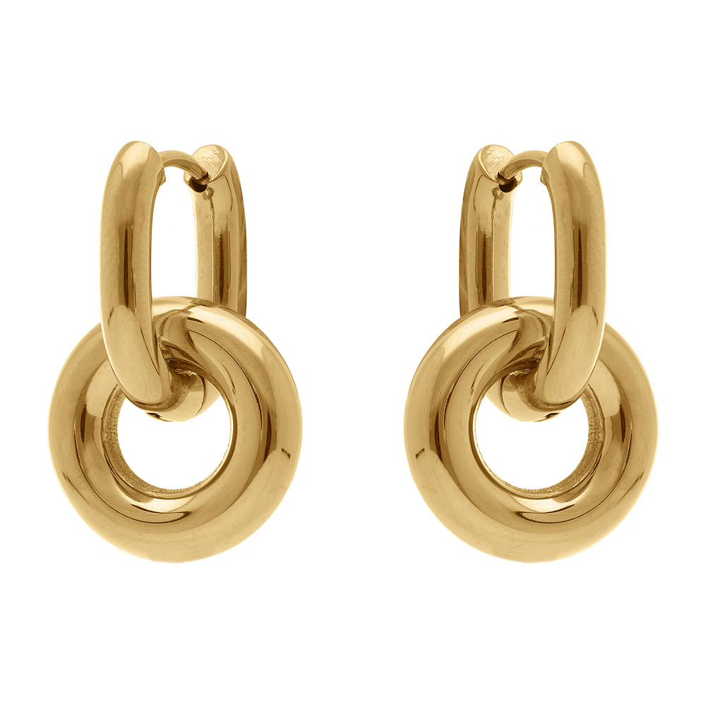 Cr�oles en acier dor� deux anneaux entrem�l�s - Vue 1