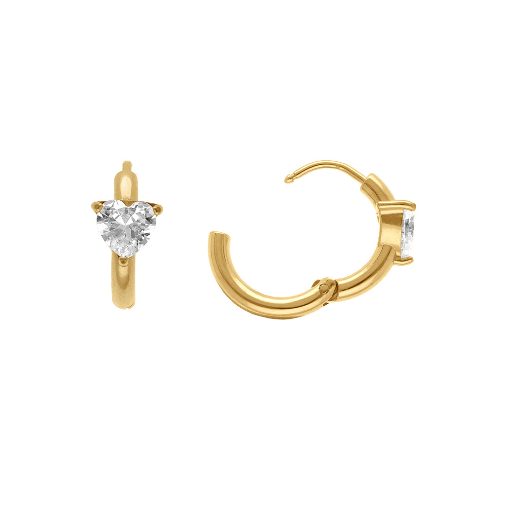 Croles en acier dor jaune 11mm articule motif coeur en oxyde blanc - Vue 1